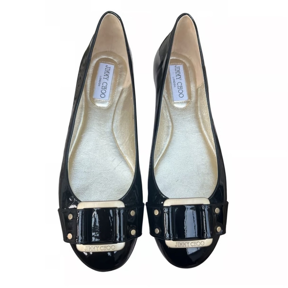 Jimmy Choo Black Patent Morse Ballet Flats